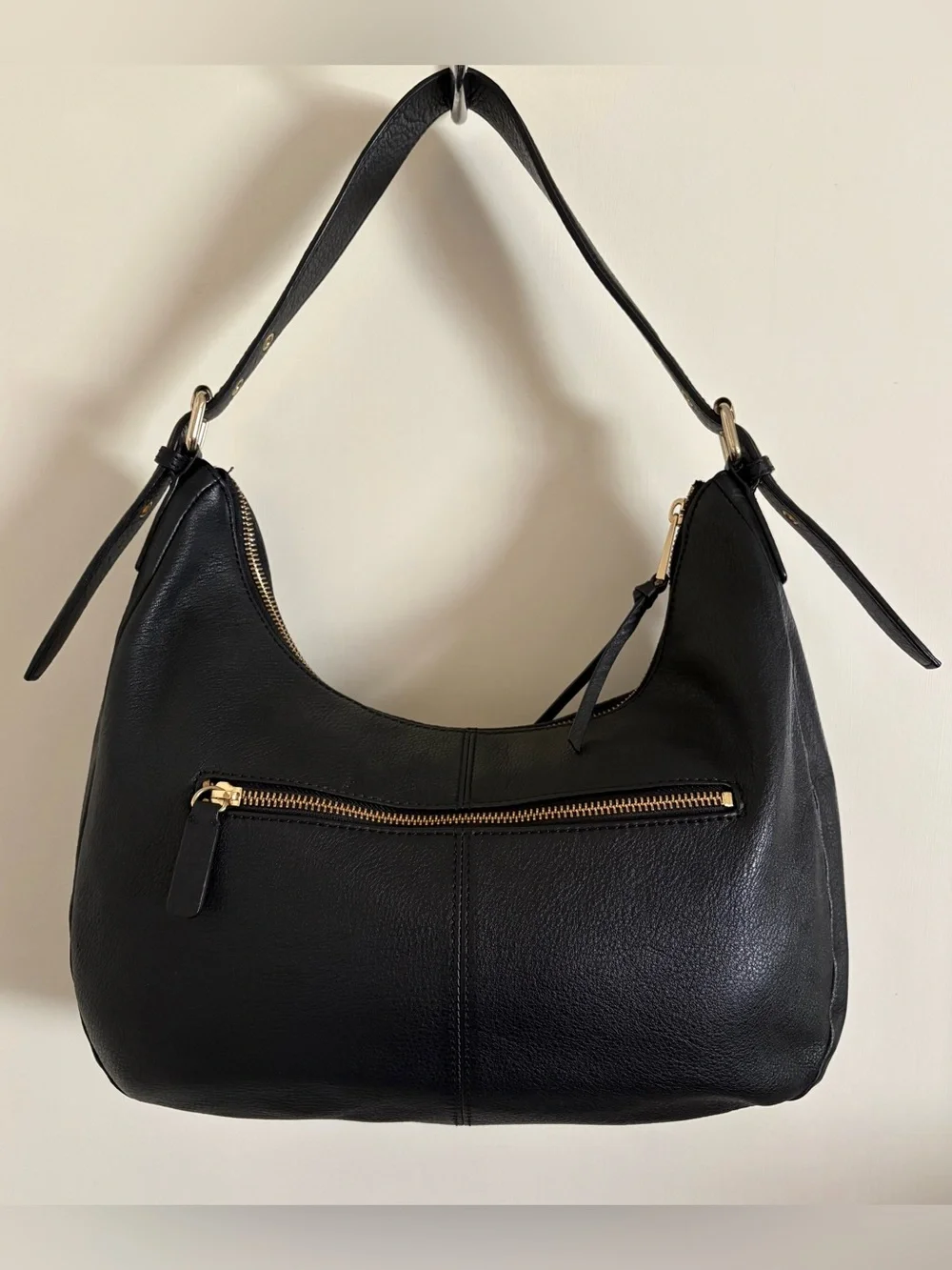 Calvin Klein Black Leather Hobo with Gold Accents